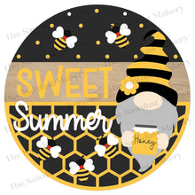 Load image into Gallery viewer, Sweet Summer Bee Gnome Door Hanger SVG File | Bee Hive SVG | Laser Cut File | Glowforge | Bee SVG File | Honey | Bees | Honey Bee Gnome