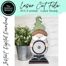 Load image into Gallery viewer, Interchangeable Standing Gnome Jar Lid Sign Frame SVG | Laser Cut File | Glowforge | 3" Round Insert Frame | Seasonal Interchangeable