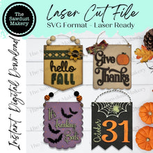 Load image into Gallery viewer, Fall Mini Hanger Signs | Fall Signs SVG | Door Hanger | SVG File | Laser Cut File | Glowforge | Mini Post Sign svgs