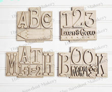 Load image into Gallery viewer, Add-on Mini School Word Block 3 & 4 Letter Sets | Mini Word Block SVG laser Cut File | Glowforge | Standing SVG File