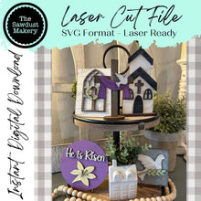Load image into Gallery viewer, Religious Easter Tiered Tray SVG File | He is Risen svg | Laser Cut File | Glowforge | Easter SVG File | SVG | Easter Lily | Church Svg