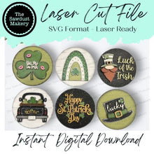 Load image into Gallery viewer, 6" Round St Patrick Interchangeable Sign Set SVG File | Laser Cut File | Interchangeable Farmhouse Frame | Lucky | Irish SVG | Kiss me