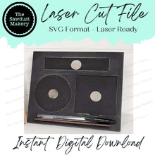 Load image into Gallery viewer, Interchangeable Seasonal Standing Note Holder Sign Frame SVG | Laser Cut File | Glowforge | 3" Round Insert Frame | Seasonal Interchangeable