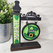 Load image into Gallery viewer, Interchangeable Seasonal Mini Standing Sign Frame SVG | Laser Cut File | Glowforge | 3" Round Insert Frame | Seasonal Interchangeable