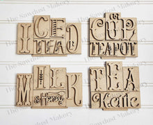 Load image into Gallery viewer, Add-on Mini Tea Word Block 3 & 4 Letter Sets | Mini Word Block SVG laser Cut File | Glowforge | Standing SVG File