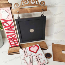 Load image into Gallery viewer, Interchangeable Seasonal Standing Calendar & Sign Frame SVG | Laser Cut File | Glowforge | 4.25 Sign Insert Frame | Seasonal Interchangeable