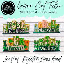 Load image into Gallery viewer, Add-on Mini St. Patrick's Day Word Block 5 & 6 Letter Sets | Mini Word Block SVG laser Cut File | Glowforge | Standing Reversible SVG File