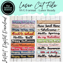 Load image into Gallery viewer, Interchangeable Seasonal Post Sign Slats Bundle SVG | Laser Cut File | Glowforge | Seasonal Interchangeable Calendar Sign Holder