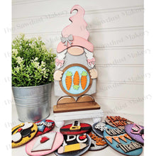 Load image into Gallery viewer, Interchangeable Standing Girl Gnome Jar Lid Sign Frame SVG | Laser Cut File | Glowforge | 3" Round Insert Frame | Seasonal Interchangeable