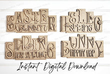 Load image into Gallery viewer, Add-on Mini Easter and Spring Word Block 5 & 6 Letter Sets | Mini Word Block SVG laser Cut File | Glowforge | Standing Reversible SVG File