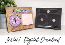 Load image into Gallery viewer, Interchangeable Seasonal Standing Note Holder Sign Frame SVG | Laser Cut File | Glowforge | 3" Round Insert Frame | Seasonal Interchangeable