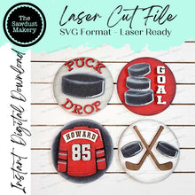 Load image into Gallery viewer, Hockey Bundle Seasonal Rounds | Candy/Mason Jar Lid | Cookie Jar lid | Interchangeable Frame SVG | Laser Cut File | Interchangeable Frame