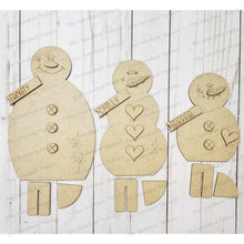 Load image into Gallery viewer, Prim Winter Snow Family SVG File | Laser Cut File | Winter SVG File | Snowman Laser SVG | Snowman Shelf Sitters | Brrr svg