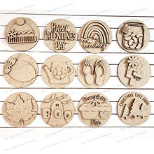 Load image into Gallery viewer, Vol. 5 ~ 12 Month Seasonal Round Bundle | Candy/Mason/Cookie Jar lid Interchangeable Frame SVG | Laser Cut File | Interchangeable Frame