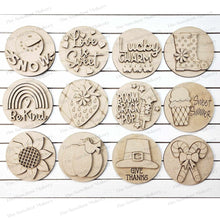 Load image into Gallery viewer, Vol. 4 ~ 12 Month Seasonal Round Bundle | Candy/Mason/Cookie Jar lid Interchangeable Frame SVG | Laser Cut File | Interchangeable Frame