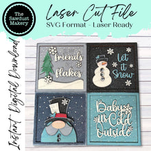 Load image into Gallery viewer, Snowman Winter Sign Laser SVG File | Laser Cut File |Interchangeable Frame |Winter Gnome SVG|Leaning ladder| Laser Winter Cut Files