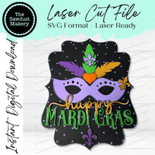 Load image into Gallery viewer, Mardi Gras Door hanger SVG Laser File | Easter Laser Cut Files | Laser cut SVG | Glowforge | Mardi Gras Door Hanger svg | Mardi Gras svg