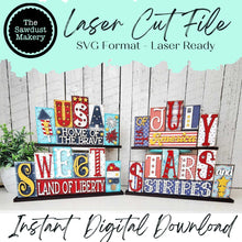 Load image into Gallery viewer, Add-on Patriotic Americana Word Block 5 & 6 Letter Sets | Mini Word Block SVG laser Cut File | Glowforge | Standing Reversible SVG File