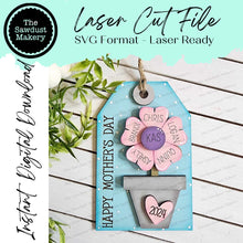 Load image into Gallery viewer, Happy Mother's Day Flower Tags Gift Card Holder Laser Cut SVG File | Personalized Mother's Day Gift Card Holders | Laser SVG File