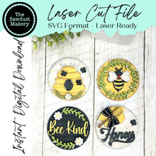 Load image into Gallery viewer, Honey Bee Jar Seasonal Rounds | Candy/Mason/Cookie Jar lid | Interchangeable Frame SVG | Laser Cut File | Interchangeable Frame