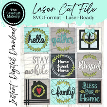 Load image into Gallery viewer, Farmhouse Home Laser Cut File | Farmhouse Interchangeable Leaning Sign Bundle File SVG | Glowforge | Home Tiered Tray SVG | Farmhouse Signs