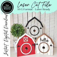 Load image into Gallery viewer, Interchangeable Barn Sign Frame Bundle SVG | Laser Cut File | Glowforge | 3" Round Insert Frame | Seasonal Interchangeable