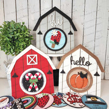 Load image into Gallery viewer, Interchangeable Barn Sign Frame Bundle SVG | Laser Cut File | Glowforge | 3" Round Insert Frame | Seasonal Interchangeable