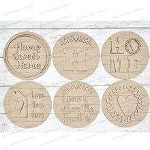 Load image into Gallery viewer, 6" Round Home Sweet Home Interchangeable Sign Set SVG File | Laser Cut File | Interchangeable Farmhouse Frame | Love | Home
