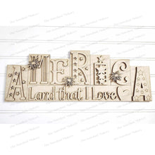 Load image into Gallery viewer, Patriotic America Word Block SVG | Word Block SVG | SVG File | Laser Cut File | Glowforge | Mantle Decor svg | 4th of July svg