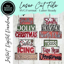 Load image into Gallery viewer, Christmas Word Stackers | Christmas Mini Block SVG | SVG File | Laser Cut File | Glowforge | Christmas Tiered Tray SVG Add-on laser cut svg