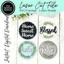Load image into Gallery viewer, Farmhouse Home Jar Seasonal Rounds | Candy/Mason/Cookie Jar lid | Interchangeable Frame SVG | Laser Cut File | Interchangeable Frame