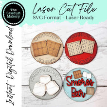 Load image into Gallery viewer, S'Mores Jar Seasonal Rounds | Candy/Mason/Cookie Jar lid | Interchangeable Frame SVG | Laser Cut File | Smores SVG | Interchangeable Frame