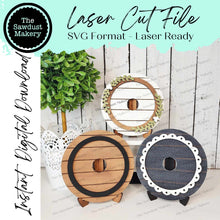 Load image into Gallery viewer, Interchangeable Shiplap 3" Round Sign Frame Bundle SVG | Laser Cut File | Glowforge | 3" Round Insert Frame | Seasonal Interchangeable
