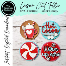 Load image into Gallery viewer, Hot Cocoa Jar Seasonal Rounds | Candy/Mason/Cookie Jar lid | Interchangeable Frame SVG | Laser Cut File | Interchangeable Frame