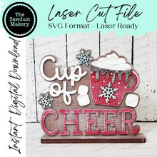 Load image into Gallery viewer, Cup of Cheer Cocoa Bar Shelf Sitter SVG | Cocoa Bar laser cut file | Glowforge | Hot Cocoa SVG | Christmas SVG | Winter svg