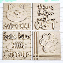 Load image into Gallery viewer, Cat Laser Cut Files | Cat Interchangeable Leaning Sign Bundle File SVG | Meow Cat Tiered Tray SVG | Farmhouse Frame