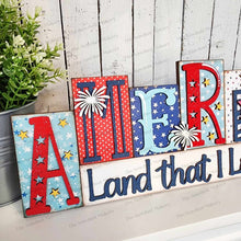 Load image into Gallery viewer, Patriotic America Word Block SVG | Word Block SVG | SVG File | Laser Cut File | Glowforge | Mantle Decor svg | 4th of July svg