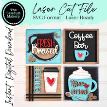 Load image into Gallery viewer, Coffee Bar Laser Cut Files | Coffee Bar Interchangeable Leaning Sign Bundle File SVG | Coffee Tiered Tray SVG | Farmhouse Frame