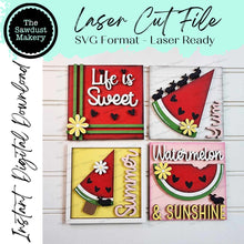 Load image into Gallery viewer, Summer Watermelon Laser Cut Files | Watermelon Interchangeable Leaning Sign Bundle File SVG | Watermelon Tiered Tray SVG | Farmhouse Frame
