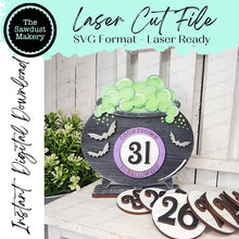 Load image into Gallery viewer, Standing Countdown Halloween Cauldron SVG File | Laser Cut File | Cauldron SVG File | Halloween SVG | Shelf Sitter | Countdown to Halloween