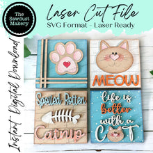 Load image into Gallery viewer, Cat Laser Cut Files | Cat Interchangeable Leaning Sign Bundle File SVG | Meow Cat Tiered Tray SVG | Farmhouse Frame