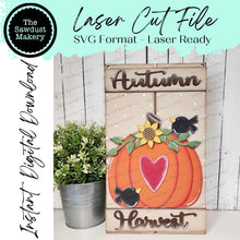 Load image into Gallery viewer, Autumn Harvest Fall Pumpkin Pallet Sign Door Hanger SVG File | Laser Cut File | Fall SVG File | Door Hanger svg | Pumpkin SVG | Prim svg