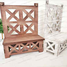 Load image into Gallery viewer, Farmhouse Chair Display Stand SVG | Display Bench SVG | Laser Cut File | Tiered Tray Holder SVG | Home Decor Mantle svg file