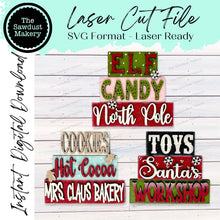 Load image into Gallery viewer, Santa's Village Word Stackers | Christmas Mini Block SVG | SVG File | Laser Cut File | Glowforge | Christmas Tiered Tray Decor laser cut svg