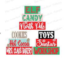 Load image into Gallery viewer, Santa's Village Word Stackers | Christmas Mini Block SVG | SVG File | Laser Cut File | Glowforge | Christmas Tiered Tray Decor laser cut svg
