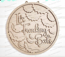 Load image into Gallery viewer, It's Freaking Bats Door Hanger | Halloween | Door Hanger | SVG File | Laser Cut File | Glowforge | Bats | Halloween SVG