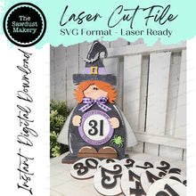 Load image into Gallery viewer, Standing Countdown Halloween Witch SVG File | Laser Cut File | Witch SVG File | Halloween SVG | Witch Shelf Sitter | Countdown to Halloween