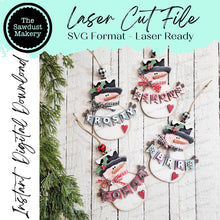 Load image into Gallery viewer, Snowman Banner Christmas Ornament SVG File | Laser Cut File | Christmas Ornament SVG | Snowman Ornament svg | Frosty Ornament svg
