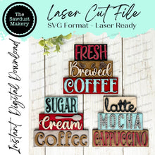 Load image into Gallery viewer, Coffee Bar Word Stacker | Coffee Mini Word Block SVG | SVG File | Laser Cut File | Glowforge | Coffee Beans |Tiered TrayDecor laser cut svg