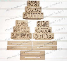 Load image into Gallery viewer, Coffee Bar Word Stacker | Coffee Mini Word Block SVG | SVG File | Laser Cut File | Glowforge | Coffee Beans |Tiered TrayDecor laser cut svg